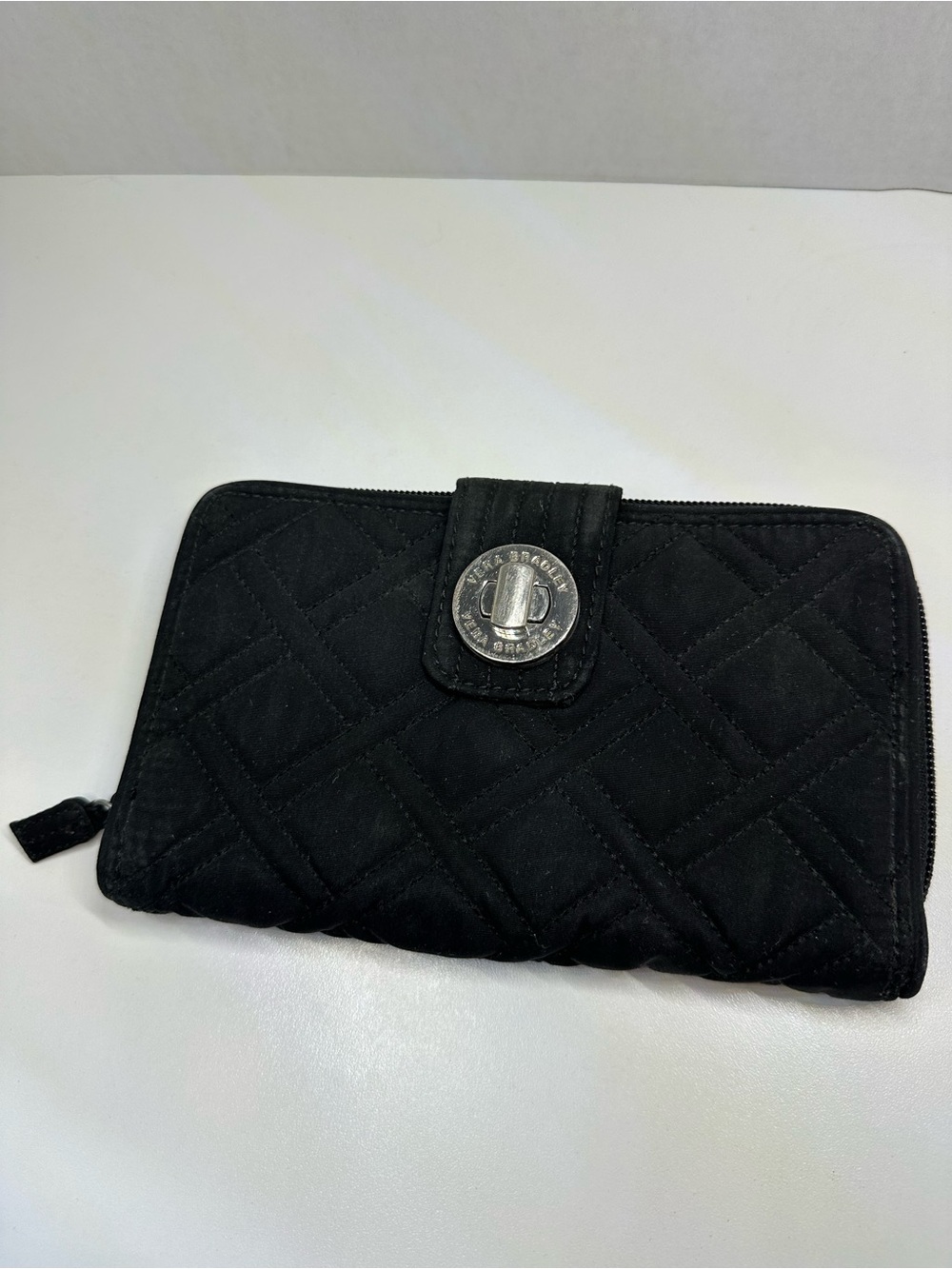 Vera Bradley Black Microfiber Quilted Turnlock Wallet